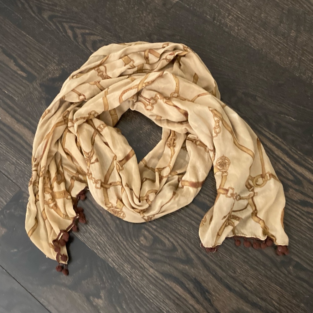 Gold Equestrian Bridle Rope & Chain Print Scarf Neck Wrap